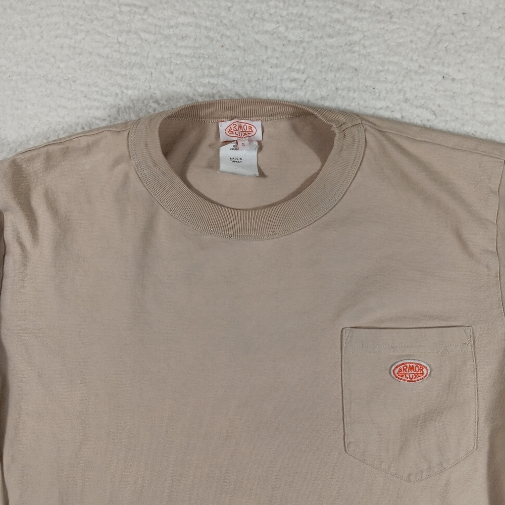 Armor Lux Shirt Mens Small Tan Long Sleeve Crew Neck 100% Cotton Pocket - Picture 5 of 12